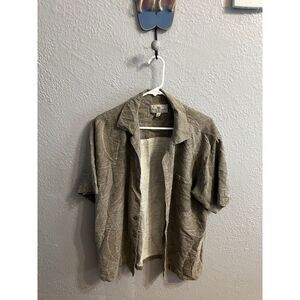 Island Shores‎ Tannish Button up Hawaiian Shirt Mens Size Large 100%  Silk